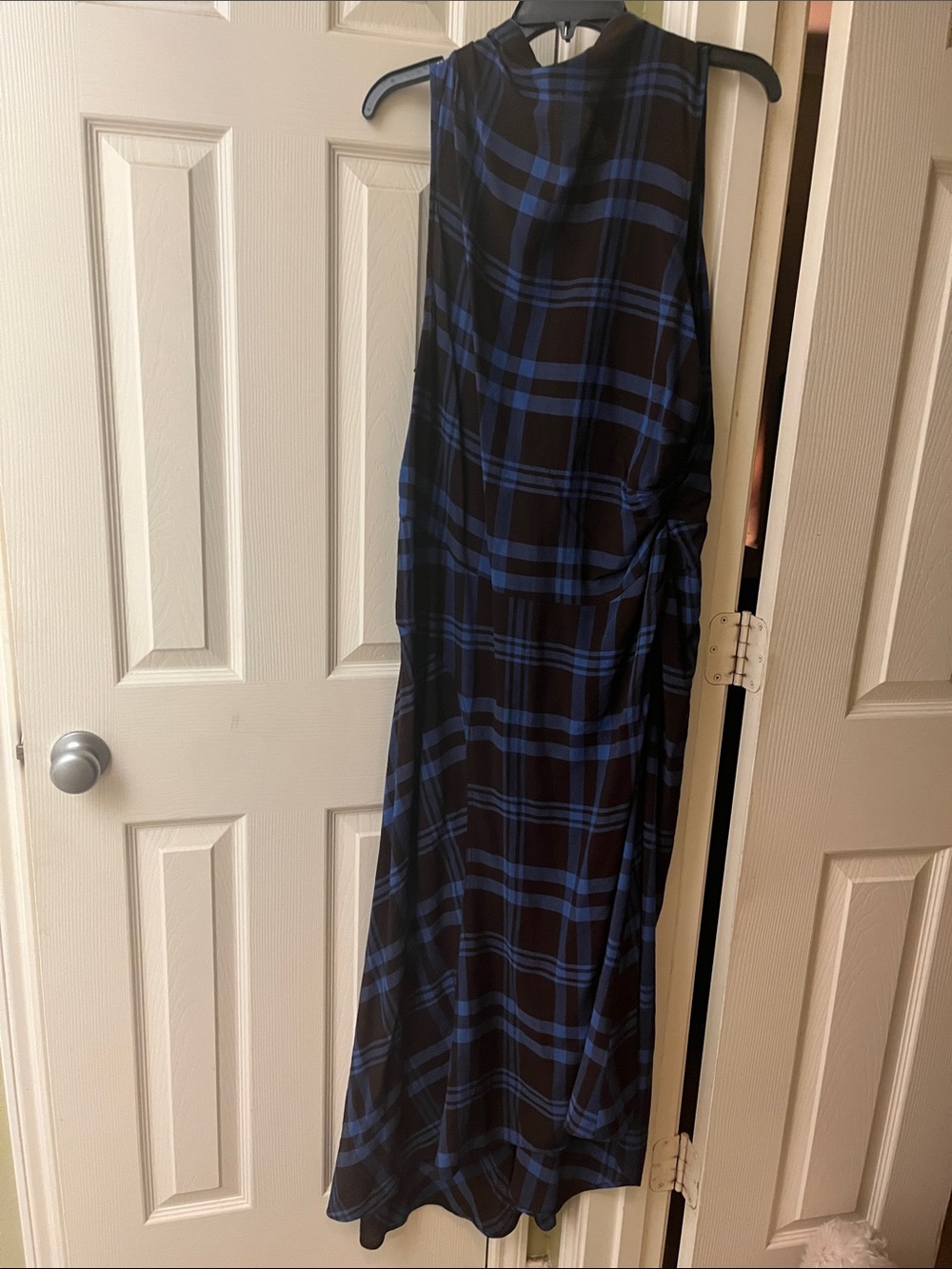 A.L.C. Black and Blue Plaid Sleeveless Maxi Dress